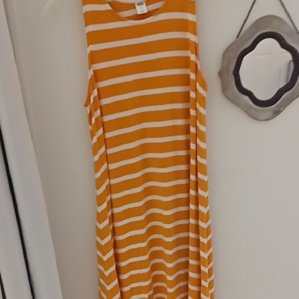 Old Navy Orange and White Striped High Low Dress